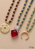 Boho Necklace, Seed Beads Gold Horn Evil Eye Heart Pendant